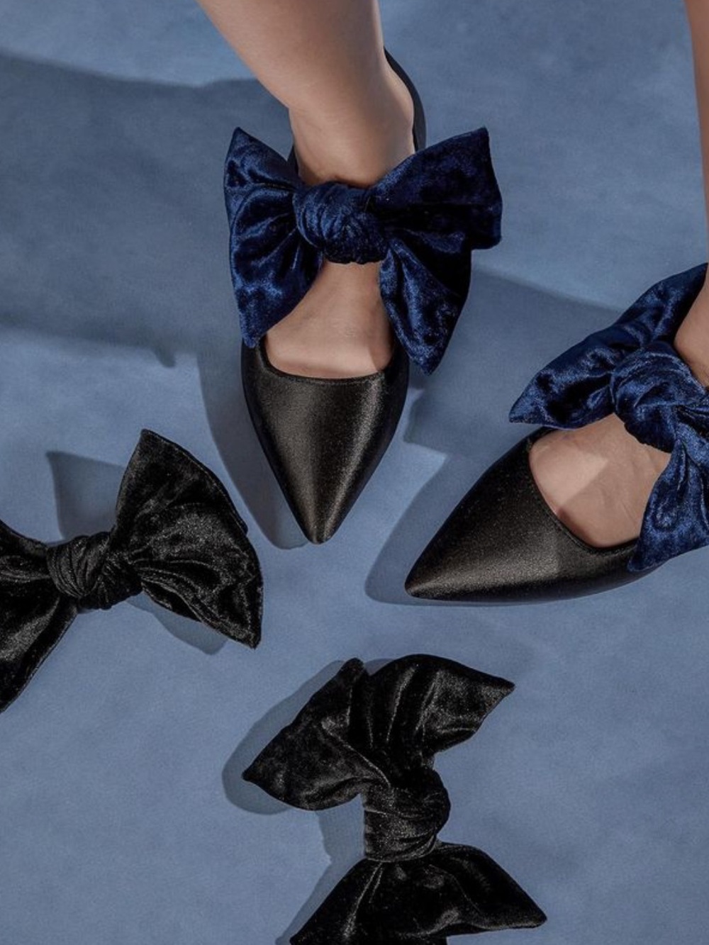 Widow Dark Fairy Velvet Satin Bow Flats - Size 8